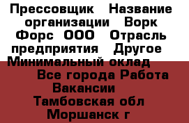 Прессовщик › Название организации ­ Ворк Форс, ООО › Отрасль предприятия ­ Другое › Минимальный оклад ­ 27 000 - Все города Работа » Вакансии   . Тамбовская обл.,Моршанск г.